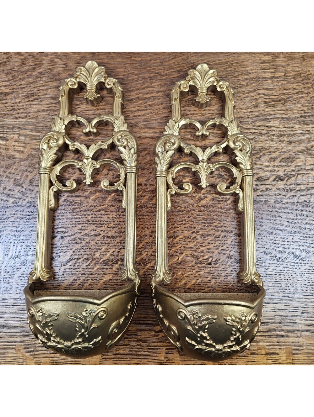 Vintage 2001 Home Interiors Gold Wall Pocket Planters Sconces Pair